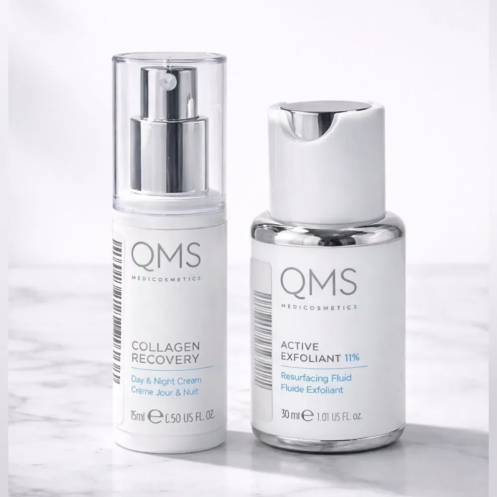 QMS Medicosmetics Collagen Recovery Cream+ Active Exfoliant 11% Skincare Duo-New
